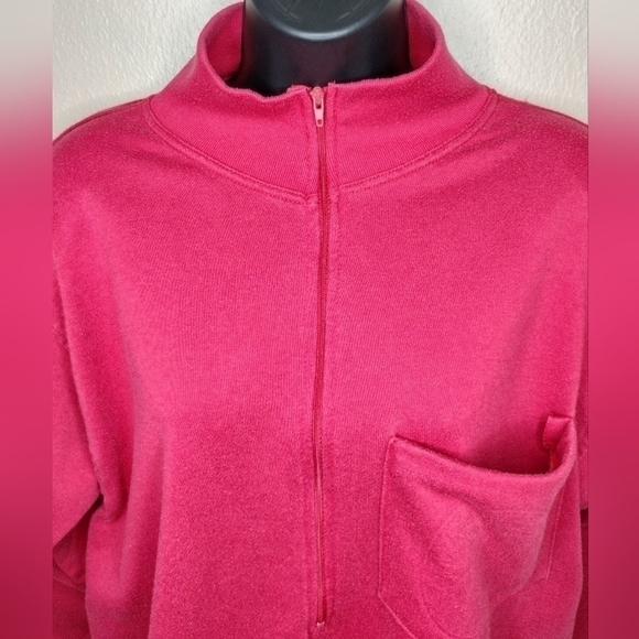 Vintage 80s Forenza Women's Medium Sweatshirt 1/2 Zip Padded Shoulders Red - Picture 2 of 9